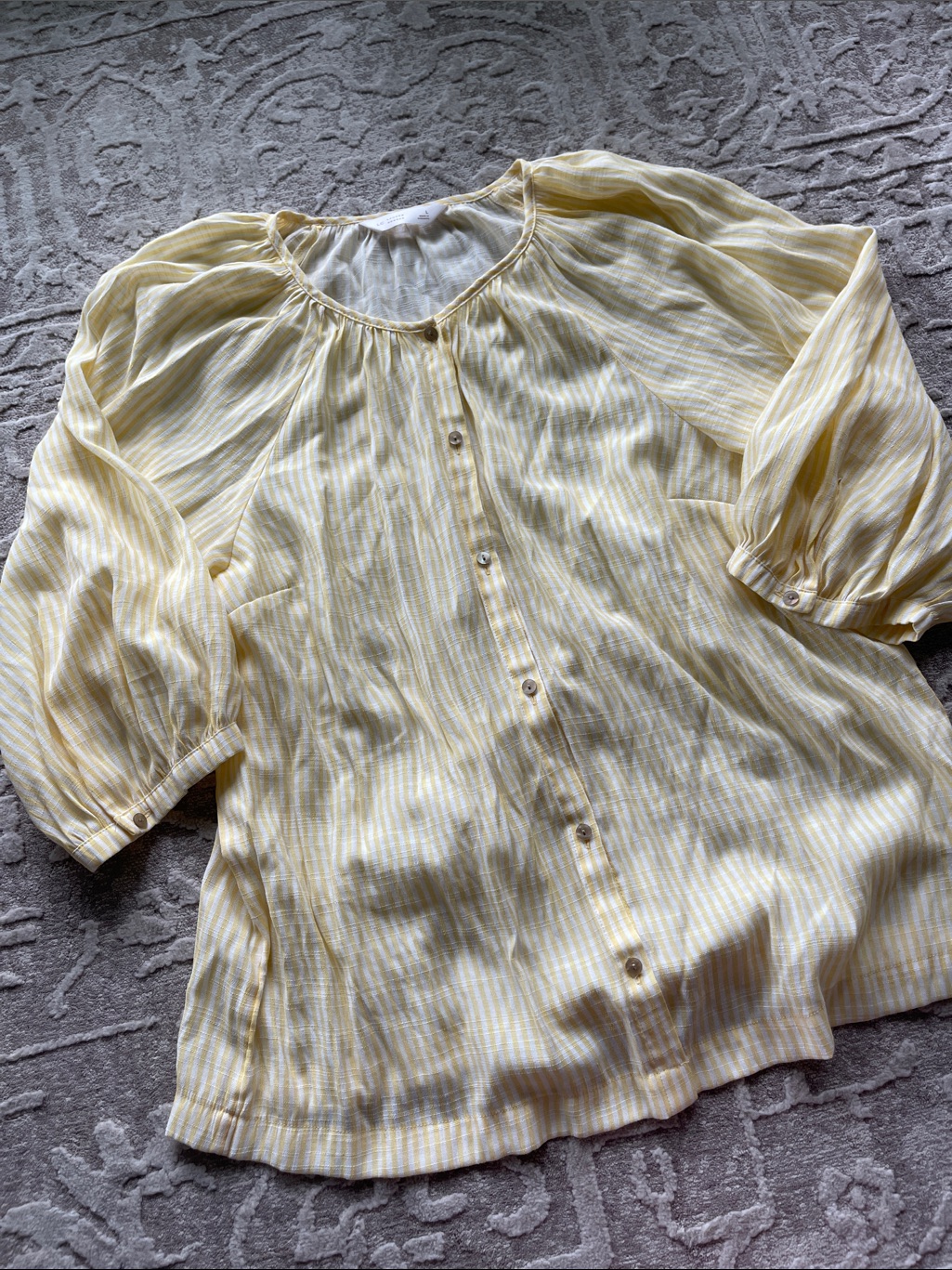 Lc Lauren Conrad Butter Yellow Striped Button-Front Blouse